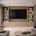 Modern Double Shelf Slat Media Wall