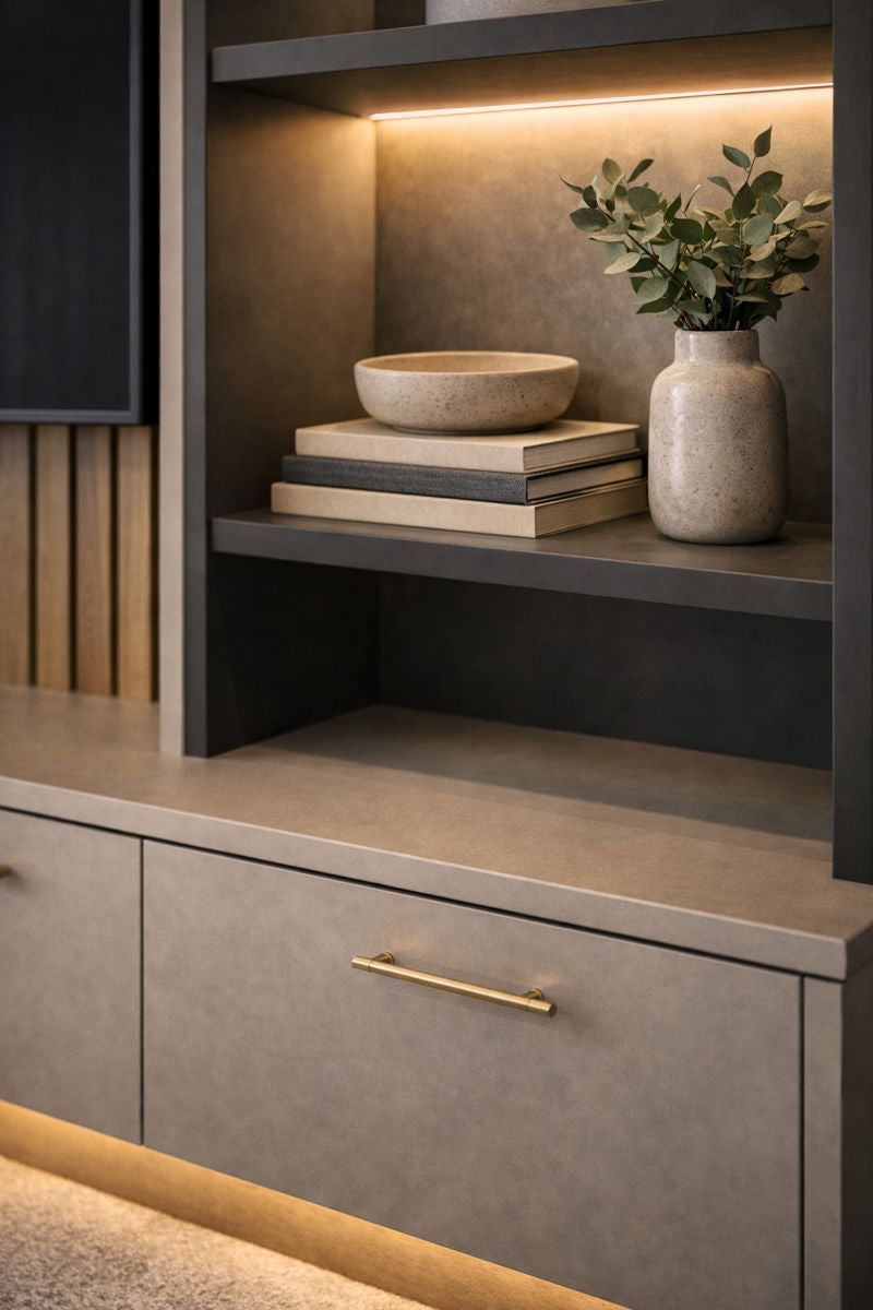 Modern Double Shelf Slat Media Wall