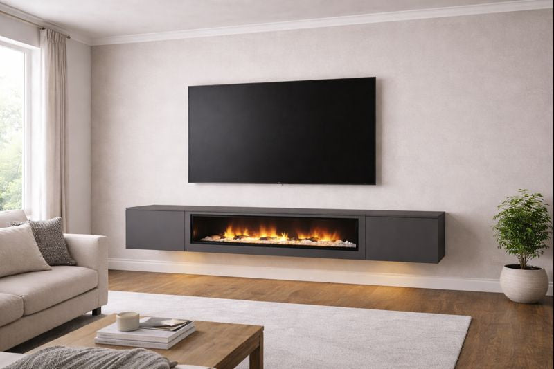 Modern Floating Fireplace Media Console