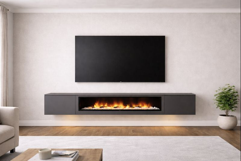 Modern Floating Fireplace Media Console