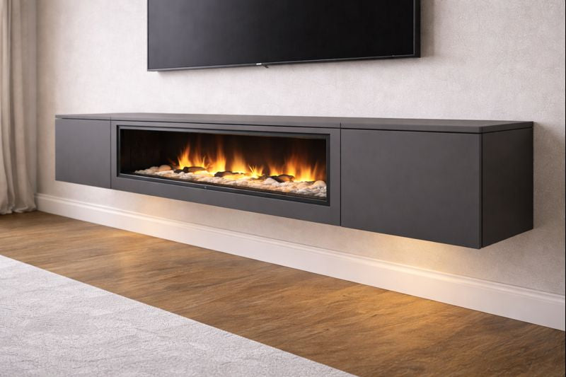Modern Floating Fireplace Media Console